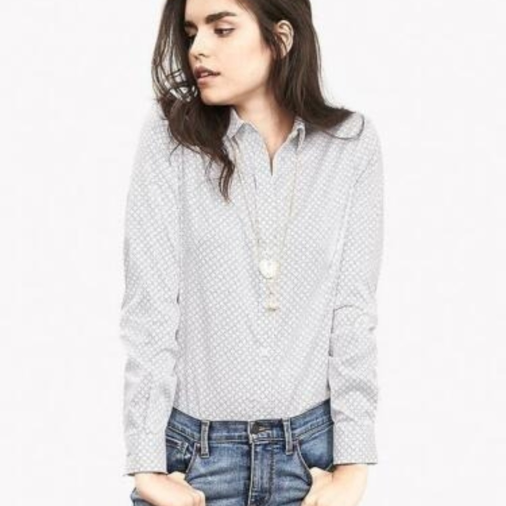 Banana Republic Non-Iron White Print Shirt 4 NWT